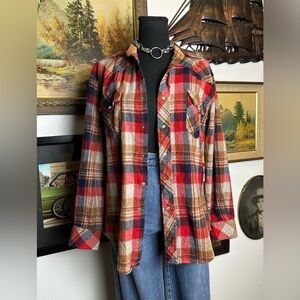 Vintage 1970s-80s KMART Wool Western Flannel Pearl Snaps S-M Gender Neutral